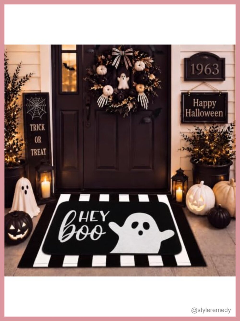 2 Pc Halloween Layered Door Mat Set Hey Boo Ghost Front Mat Non Slip
